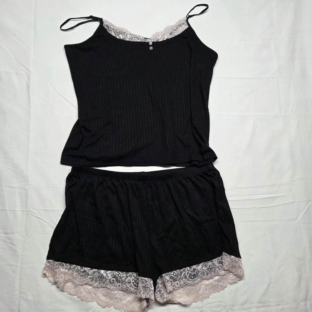Flora Nikrooz Black and Lace Pajama Set Womens Sleepwear